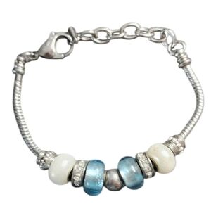 Elegant Silvertone and Blue Beaded Bracelet